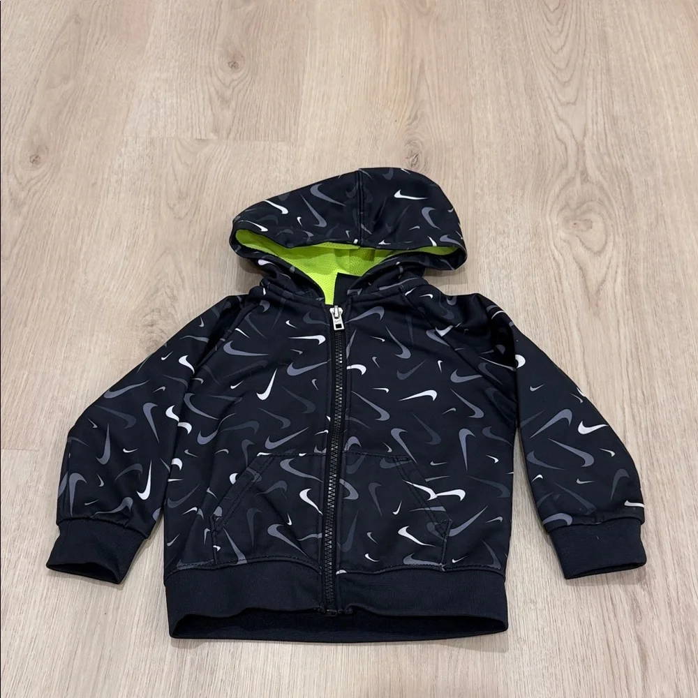 Nike 18 month Kids Black Hoodie with White and Neon Accents - Picture 2 of 5